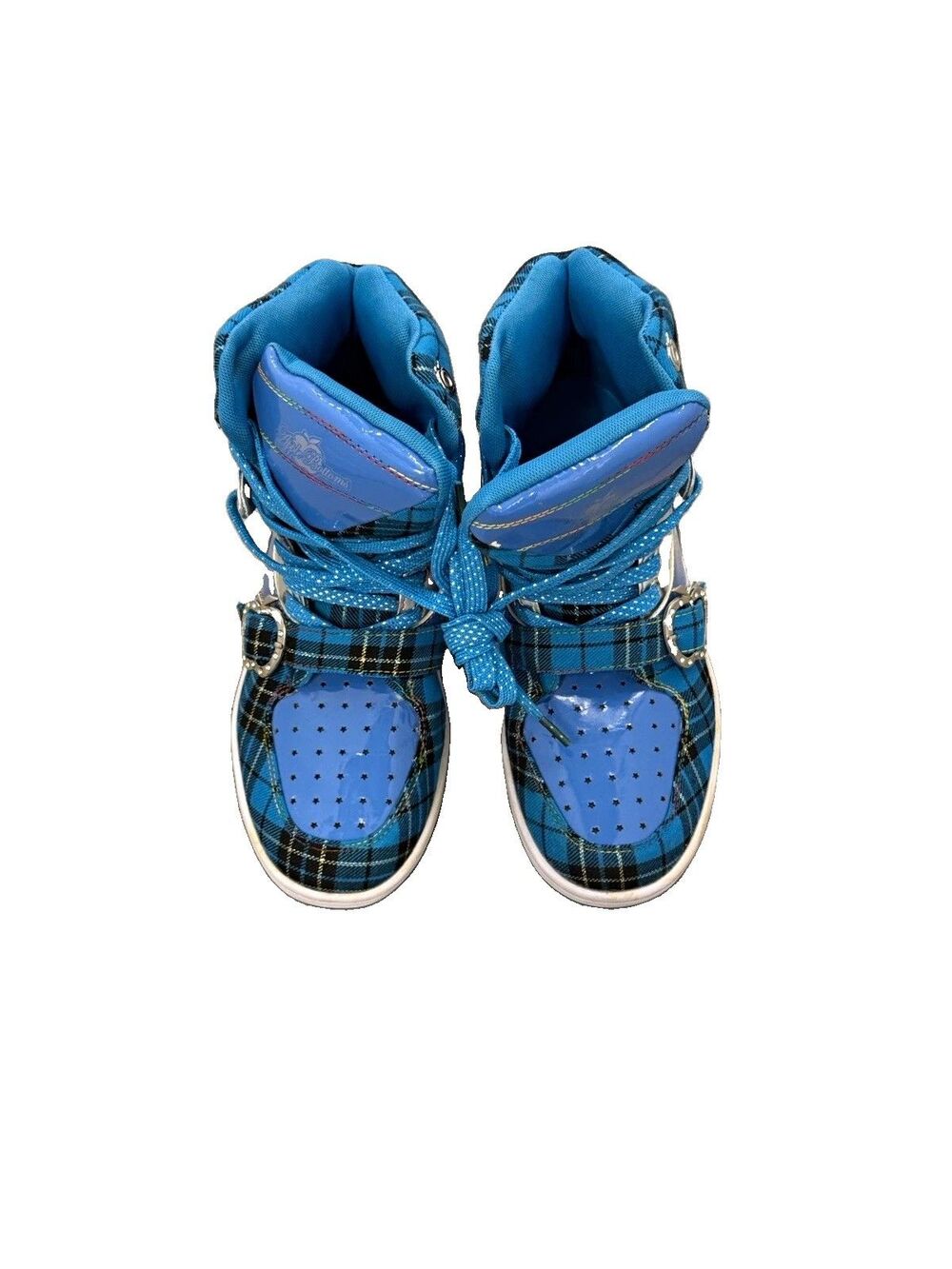 VTG Y2K Apple Bottoms Tamara Blue High Top Lace-Up Sneakers Logo Buckle SZ 10